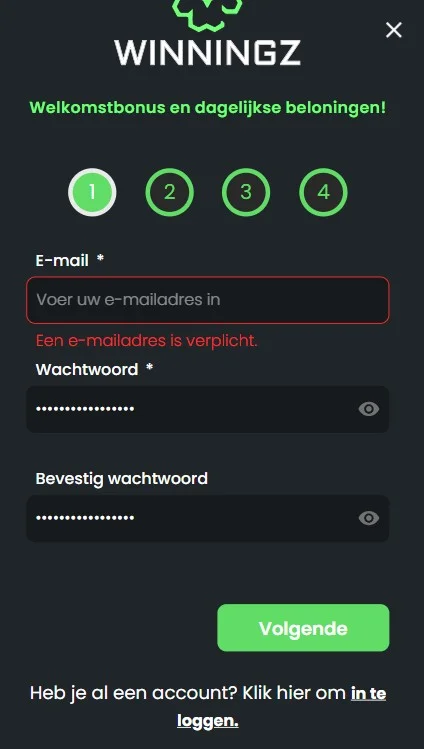 Winningz Casino Registratie en KYC